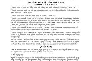 Nghị quyết 11/2008/NQ-HĐND thu nộp quản lý lệ phí cấp giấy phép lao động