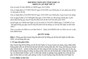 Nghị quyết 231/2008/NQ-HĐND phát triển hệ thống đô thị Nghệ An đến 2020