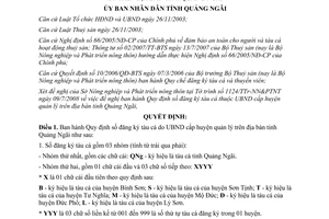 Quyết định 193/2008/QĐ-UBND số đăng ký tàu cá UBND huyện quản lý Quảng Ngãi