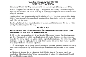 Nghị quyết 09/2008/NQ-HĐND phân cấp quyết định mua sắm tài sản tỉnh Bến Tre