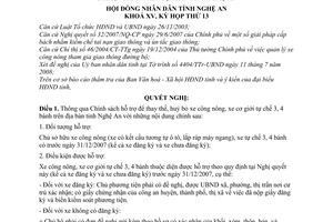 Nghị quyết 235/2008/NQ-HĐND chính sách hỗ trợ huỷ bỏ, thay thế xe công nông, xe cơ giới tự chế 3, 4 bánh trên địa bàn tỉnh Nghệ An