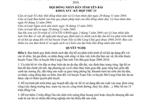 Nghị quyết 26/2008/NQ-HĐND  chính sách đặc thù hỗ trợ phát triển kinh tế-xã hội áp dụng hai huyện Trạm Tấu huyện Mù Cang Chải tỉnh