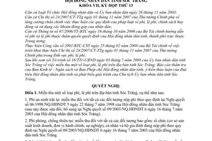 Nghị quyết 10/2008/NQ-HĐND  miễn thu phí, lệ phí trên địa bàn tỉnh sóc trăng