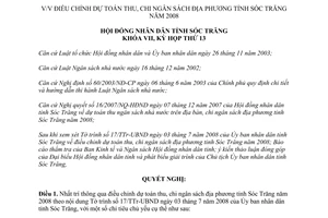 Nghị quyết 09/2008/NQ-HĐND điều chỉnh thu chi ngân sách tỉnh Sóc Trăng