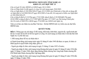 Nghị quyết 225/2008/NQ-HĐND hỗ trợ người có công cách mạng cải thiện nhà ở trên địa bàn tỉnh Nghệ An
