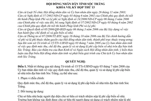 Nghị quyết 12/2008/NQ-HĐND  mức thu chế độ thu quản lý sử dụng lệ phí