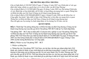 Quyết định 4099/QĐ-BCT thành lập Văn phòng thông báo và Điểm hỏi đáp Bộ Công thương về hàng rào kỹ thuật trong thương mại