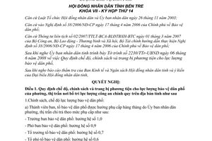 Nghị quyết 13/2008/NQ-HĐND chính sách phương tiện lực lượng bảo vệ dân phố Bến Tre