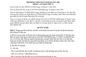 Nghị quyết 13/2008/NQ-HĐND bãi bỏ sửa đổi ban hành mới phí lệ phí Quảng Trị