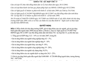 Nghị quyết 01/2008/NQ-HĐND chỉ tiêu phát triển kinh tế xã hội tỉnh Trà Vinh