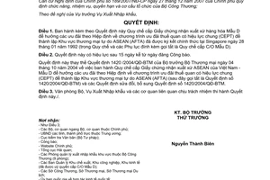 Quyết định 19/2008/QĐ-BCT Quy chế cấp Giấy chứng nhận xuất xứ hàng hóa Mẫu D hưởng các ưu đãi theo Hiệp định ưu đãi thuế quan có hiệu lực chung (CEPT)