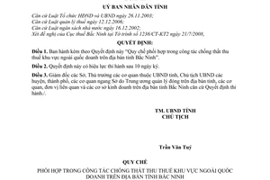 Quyết định 106/2008/QĐ-UBND Quy chế phối hợp trong công tác chống thất thu thuế