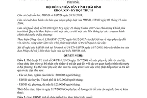Nghị quyết 121/2008/NQ-HĐND mức phụ cấp cán bộ công chức bộ phận tiếp nhận trả kết quả Thái Bình