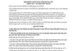 Nghị quyết 119/2008/NQ-HĐND quy định mức thu không thu phí và mức hỗ trợ làng