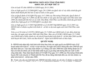Nghị quyết 18/2008/NQ-HĐND điều chỉnh các chỉ tiêu kinh tế xã hội dự toán ngân sách Vĩnh Phúc