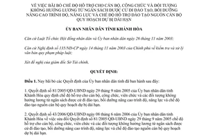 Quyết định 1872/QĐ-UBND 2008 bãi bỏ chế độ hỗ trợ cán bộ công chức được cử đi đào tạo Khánh Hòa