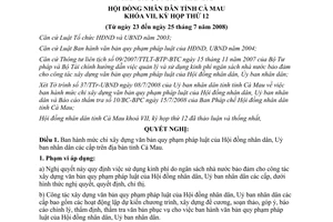 Nghị quyết 04/2008/NQ-HĐND chi xây dựng văn bản quy phạm pháp luật Cà Mau