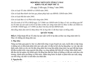 Nghị quyết 05/2008/NQ-HĐND tổ chức lại sản xuất bố trí lại dân cư rừng tràm Cà Mau