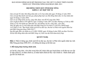 Nghị quyết 06/2008/NQ-HĐND chính sách hỗ trợ đào tạo, thu hút phát triển