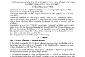 Quyết định 1692/2008/QĐ-UBND quy định diện tích tối thiểu được tách thửa từng loại đất trên địa bàn tỉnh Thừa Thiên Huế