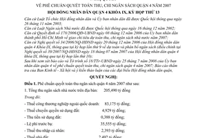 Nghị quyết 46/2008/NQ-HĐND phê chuẩn quyết toán thu, chi ngân sách quận 4 năm 2007 quận 4