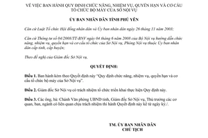 Quyết định 1157/QĐ-UBND 2008 chức năng nhiệm vụ Sở Nội vụ Phú Yên