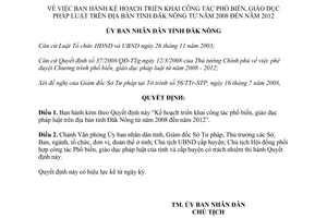 Quyết định 986/QĐ-UBND năm 2008 Kế hoạch triển khai công tác phổ biến