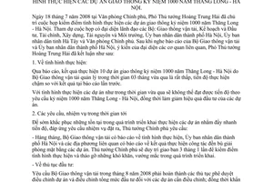 Thông báo 178/TB-VPCP kết luận Phó Thủ tướng Hoàng Trung Hải họp thực hiện dự án giao thông kỷ niệm 1000 năm Thăng Long - Hà Nội