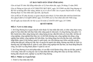 Quyết định 1238/QĐ-UBND 2008 chức năng nhiệm vụ Sở Công thương Vĩnh Long