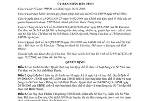 Quyết định 36/2008/QĐ-UBND tổ chức hoạt động Sở Văn hóa Thể thao Du lịch Bình Phước