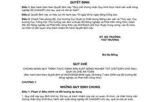 Quyết định 84/2008/QĐ-BNN Quy chế chứng nhận Quy trình thực hành sản xuất nông nghiệp tốt (VietGAP) cho rau, quả và chè an toàn