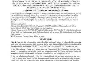 Quyết định 311/QĐ-STP-BTTP  sửa đổi Quy trình tiếp nhận, giải quyết hồ sơ