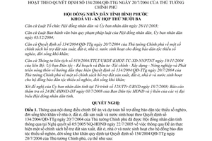 Nghị quyết 12/2008/NQ-HĐND hỗ trợ đồng bào dân tộc thiểu số nghèo Bình Phước