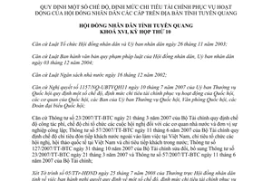 Nghị quyết số 09/2008/NQ-HĐND định mức chi tiêu tài chính Tuyên Quang