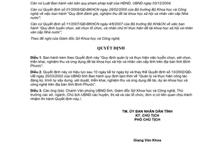 Quyết định 38/2008/QĐ-UBND tuyển chọn nghiệm thu đề tài khoa học xã hội Bình Phước