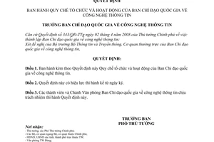 Quyết định 01/QĐ-BCĐCNTT Quy chế tổ chức và hoạt động của Ban Chỉ đạo quốc gia về công nghệ thông tin