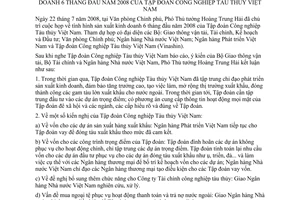 Thông báo 182/TB-VPCP ý kiến Phó Thủ tướng Hoàng Trung Hải sản xuất kinh doanh 6 tháng đầu năm 2008 Tập đoàn công nghiệp Tàu thủy Việt Nam