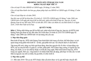 Nghị quyết 113/2008/NQ-HĐND đổi mới phát triển kinh hợp tác hợp tác xã Quảng Nam