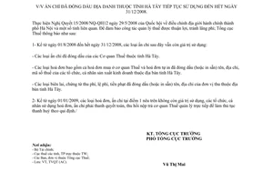 Thông báo số 59/TB-TCT ấn chỉ đã đóng dấu địa danh thuộc tỉnh Hà Tây tiếp tục