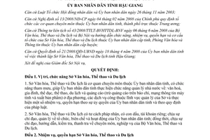 Quyết định 35/2008/QĐ-UBND chức năng nhiệm vụ Sở Văn hóa Thể thao Du lịch Hậu Giang
