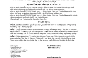 Quyết định 44/2008/QĐ-BGDĐT Quy chế về tổ chức và hoạt động của Trung tâm kỹ thuật tổng hợp – hướng nghiệp