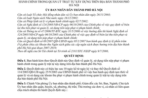 Quyết định 49/2008/QĐ-UBND Quy định về quản lý, sử dụng tiền nộp phạt vi phạm hành chính trong quản lý trật tự xây dựng thành phố Hà Nội