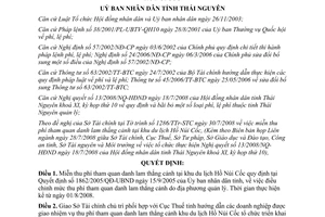 Quyết định 40/2008/QĐ-UBND miễn thu phí tham quan Hồ Núi Cốc Thái Nguyên