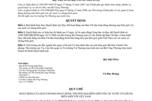 Quyết định 21/2008/QĐ-BCT Quy chế hoạt động của Ban Chỉ đạo hoạt động thương mại biên giới với các nước chung biên giới