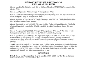 Nghị quyết 12/2008/NQ-HĐND phương án hoạt động 2 năm đầu Quỹ đầu tư phát triển Tuyên Quang