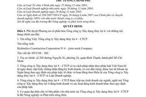 Quyết định 1020/QĐ-TTg phê duyệt Phương án cổ phần hóa Tổng công ty Xây dựng thủy lợi 4