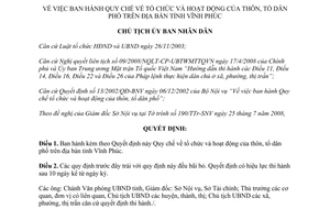 Quyết định số 38/2008/QĐ-UBND Tổ chức hoạt động của thôn tổ dân phố Vĩnh Phúc