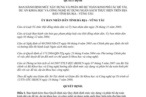 Quyết định 45/2008/QĐ-UBND định mức xây dựng phân bổ dự toán kinh phí đề tài dự án Vũng Tàu