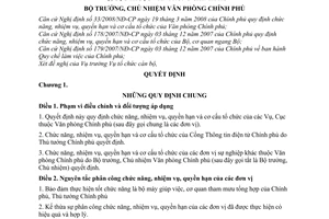 Quyết định 993/QĐ-VPCP quy định chức năng, nhiệm vụ, quyền hạn và cơ cấu tổ chức của các Vụ, Cục thuộc Văn phòng Chính phủ