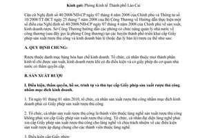 Công văn 372/SCT-QLTM cấp Giấy phép sản xuất rượu thủ công